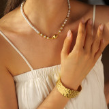Collar chapado en oro de 18 quilates con cuentas de acero inoxidable de color sólido estilo IG