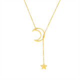 Gargantilla estilo clásico con forma de estrella y luna, acero titanio, chapado en oro, 1 pieza