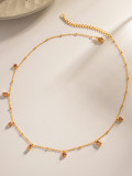 Collar de piedras preciosas artificiales con incrustaciones de acero inoxidable cuadrado redondo de moda de 1 pieza