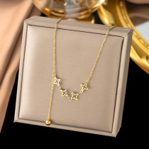 Collar chapado en oro de 18 quilates con revestimiento de acero de titanio y estrella de estilo simple y elegante