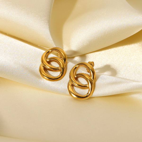 Pendientes cortos simples de cadena hueca circular de acero inoxidable chapados en oro de 18 quilates al por mayor