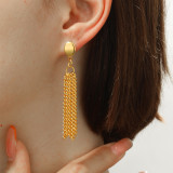 1 par de pendientes colgantes chapados en oro con incrustaciones de perlas de acero inoxidable con borlas de estilo simple