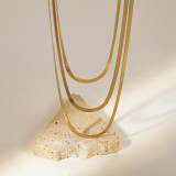 Nuevo Collar de tres capas de acero inoxidable con cadena de serpiente de 3mm chapado en oro de 18 quilates
