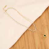 Moda Cuadrado Acero inoxidable Collares en capas Collares de acero inoxidable con perlas chapadas en oro 1 pieza