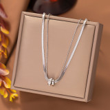 Collares en capas de diamante artificial con incrustaciones de acero de titanio con anillo doble de estilo simple