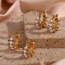 Pendientes de perlas artificiales, chapados en acero inoxidable, geométricos, elegantes y lujosos, 1 par