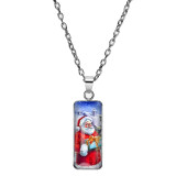 Collar con colgante de cristal con incrustaciones de acero inoxidable de Papá Noel con árbol de Navidad de estilo de dibujos animados