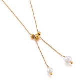 Collar femenino con borla de bola de acero perla y concha de cadena dorada de acero inoxidable a la moda