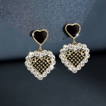 1 par de pendientes colgantes de diamantes de imitación de acero inoxidable con incrustaciones chapadas en forma de corazón de estilo vintage básico