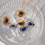 Pendientes chapados en oro de 18K, 1 par, informales, elegantes, con incrustaciones triangulares, perlas artificiales de acero inoxidable, lapislázuli
