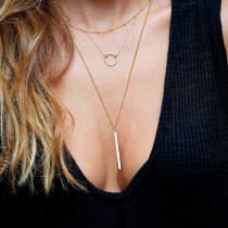 Collares en capas con revestimiento de acero inoxidable geométrico para mujer