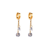 1 par de pendientes colgantes chapados en oro con diamantes de imitación de acero y titanio con incrustaciones en forma de corazón ovalados redondos elegantes para mujer