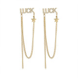 1 par de pendientes colgantes de circonita chapados en acero inoxidable con letras retro