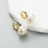 Pendientes colgantes de perlas de acero de titanio geométricos retro 1 par