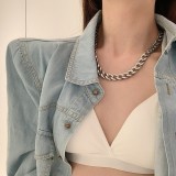 Collar de acero de titanio con cadena corta de clavícula femenina gruesa Simple de moda