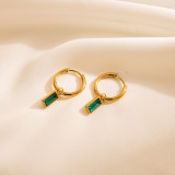 Pendientes colgantes de circonita con incrustaciones chapadas en oro de acero inoxidable cuadrado en forma de C a la moda, 1 par