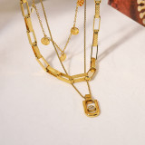 Collar chapado en oro de 18 quilates con incrustaciones de acero y titanio geométrico, ropa de calle informal