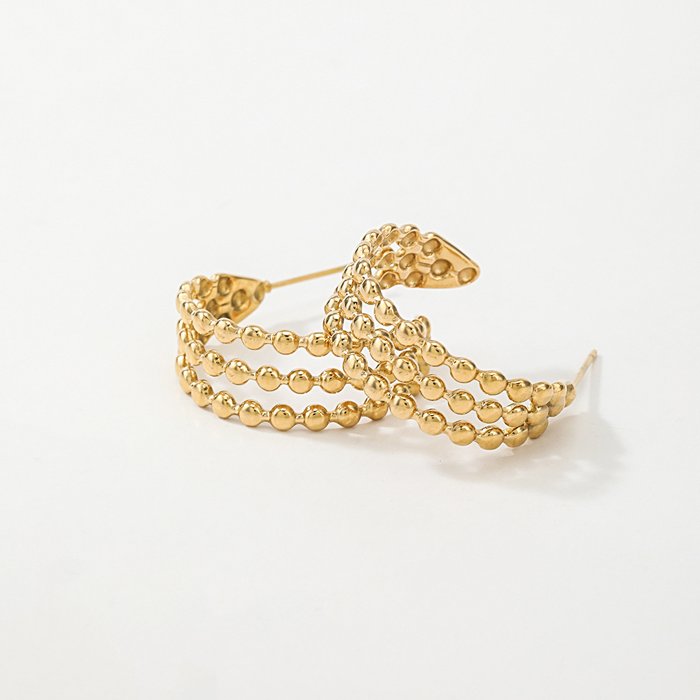 Pendientes de acero inoxidable con nueva personalidad europea y americana Pendientes de clip de oreja con apertura semicircular en forma de C de tres anillos dorados para mujer