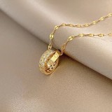 Collar con colgante de piedras preciosas artificiales con incrustaciones de perlas de acero titanio en forma de corazón a la moda, 1 pieza