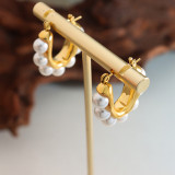Pendientes geométricos elegantes de perlas artificiales chapados en acero de titanio, 1 par
