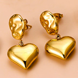 1 par de pendientes chapados en oro de 18 quilates de acero inoxidable con forma de corazón y borlas de estilo Vintage Simple