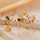 1 par de pendientes chapados en oro de acero inoxidable con esmalte de mariposa de estilo Simple para vacaciones en la playa