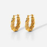 Pendientes en forma de U de acero inoxidable de oro de 18 quilates ovalados de doble giro Retro a la moda para mujer