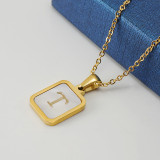 Collar con colgante de acero inoxidable con letras de moda, collares de acero inoxidable con concha chapada en oro
