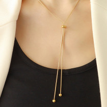 Collar largo chapado en oro de 14 quilates con revestimiento de acero inoxidable de color sólido para mujer
