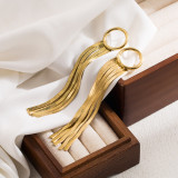 Pendientes colgantes chapados en oro de 18K con incrustaciones de cadena chapada en Color sólido, borla redonda elegante y lujosa, 1 par