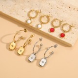1 par de aretes de aro chapados en oro blanco chapado en oro de 14 quilates con incrustaciones redondas de hexagrama de estilo moderno con piedras preciosas artificiales de acero inoxidable