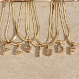 Collar de acero inoxidable con letras para mujer, collares de acero inoxidable con perlas artificiales chapadas