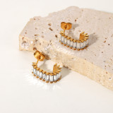 Pendientes geométricos con incrustaciones de circón de acero inoxidable y oro de 18 quilates para mujer en forma de C a la moda