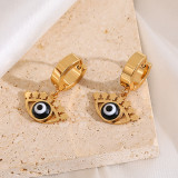 1 par de pendientes colgantes chapados en oro y acero de titanio, elegantes y lujosos, con diseño de ojo de Reina