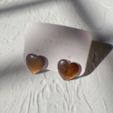 1 par de pendientes de resina con incrustaciones de acero inoxidable con forma de corazón ovalado redondo de estilo Simple