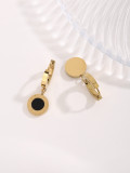 1 par de pendientes colgantes chapados en oro con piedras preciosas artificiales de acero y titanio con incrustaciones de números redondos de estilo sencillo e informal