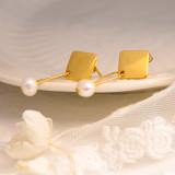 1 par de elegantes pendientes cuadrados de acero inoxidable con perlas de imitación