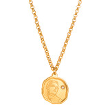 Collar con colgante de circonio chapado en oro, acero inoxidable, estrella, luna, rostro humano, estilo simple, 1 pieza