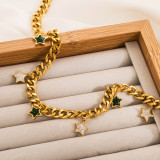Hip-Hop Pentagrama Gotas de Agua Ojo Acero Titanio Chapado en Oro Collar con Colgante de Circonita 1 Pieza