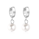 Pendientes colgantes de perlas artificiales, chapados en acero inoxidable, geométricos, 1 par