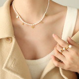 Elegante y lujoso estilo barroco estrella luna perla de agua dulce chapado en acero titanio collar chapado en oro de 18 quilates