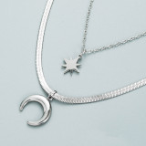 Collar Simple de doble capa con colgante de acero y titanio, estrella, Luna, hueso de serpiente, joyería al por mayor