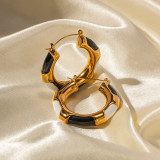 1 par de elegantes pendientes geométricos chapados en esmalte de acero inoxidable chapados en oro de 18 quilates