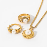 Collar de perlas con colgante de concha Natural de croissant de acero inoxidable de oro de 18k, joyería al por mayor