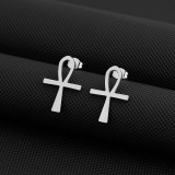 1 par de pendientes de acero inoxidable chapados en oro de 18 quilates con revestimiento cruzado de estilo Simple Hip-Hop