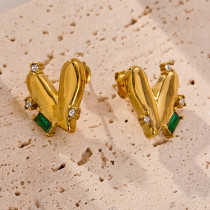 1 par de pendientes chapados en forma de corazón de estilo moderno para vacaciones en la playa con incrustaciones de acero inoxidable con circonita de diamante Artificial chapado en oro