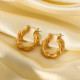 Pendientes creativos en forma de C con costilla torcida de doble hebra de acero inoxidable chapado en oro de 18 quilates a la moda