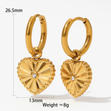 1 par de pendientes chapados en oro con incrustaciones de rombos en forma de corazón Retro elegantes con circonitas de acero inoxidable