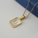 Collar con colgante de acero inoxidable con letras de moda, collares de acero inoxidable con concha chapada en oro