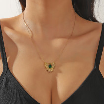 1 Collar de girasol galvanizado de oro real Ins europeo y americano Collar de plumas de esmeralda con microincrustaciones de sexo opuesto de acero inoxidable para mujer